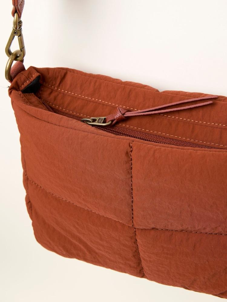 Fat Face Dark Orange Quilted Nylon Crossbody Bag