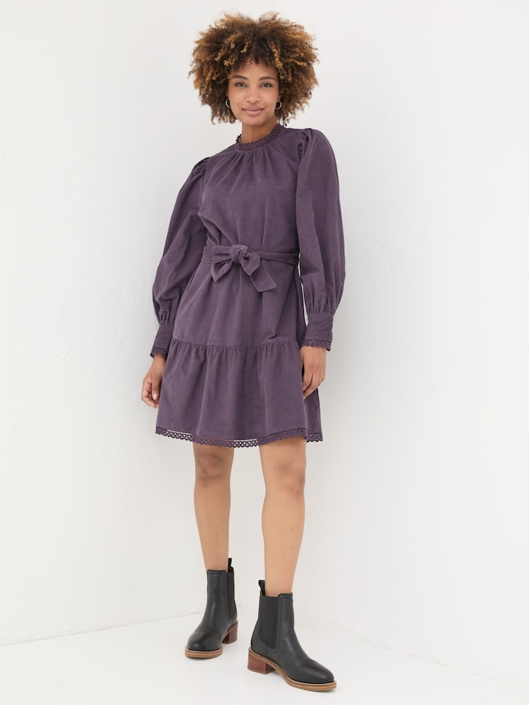 Fat Face Dark Purple Adley Cord 100% Cotton Dress
