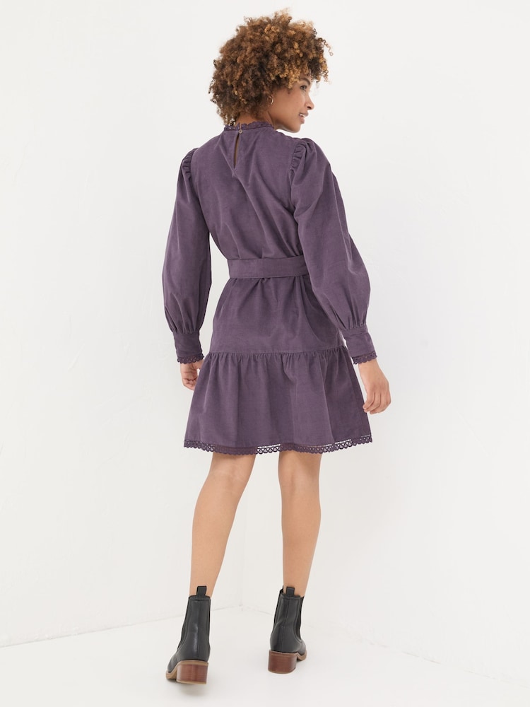Fat Face Dark Purple Adley Cord 100% Cotton Dress