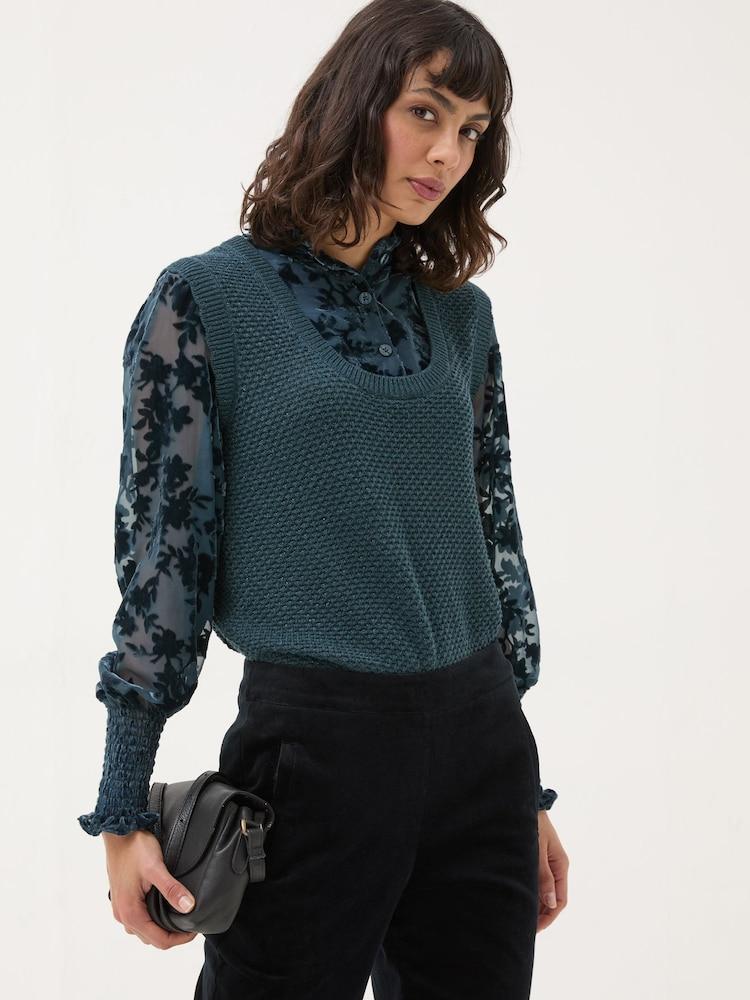 Fat Face Dark Teal Hadley 2 In 1 Devore Jumper
