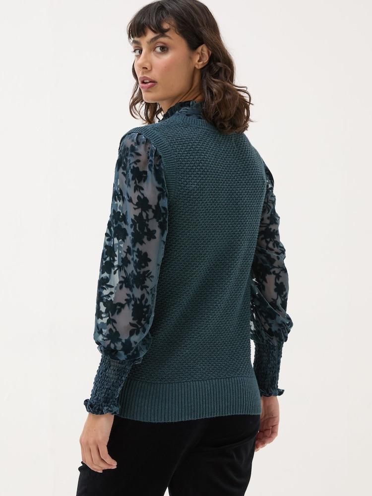 Fat Face Dark Teal Hadley 2 In 1 Devore Jumper