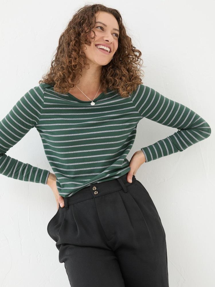 Fat Face Dark Teal Sparkle Breton T-Shirt