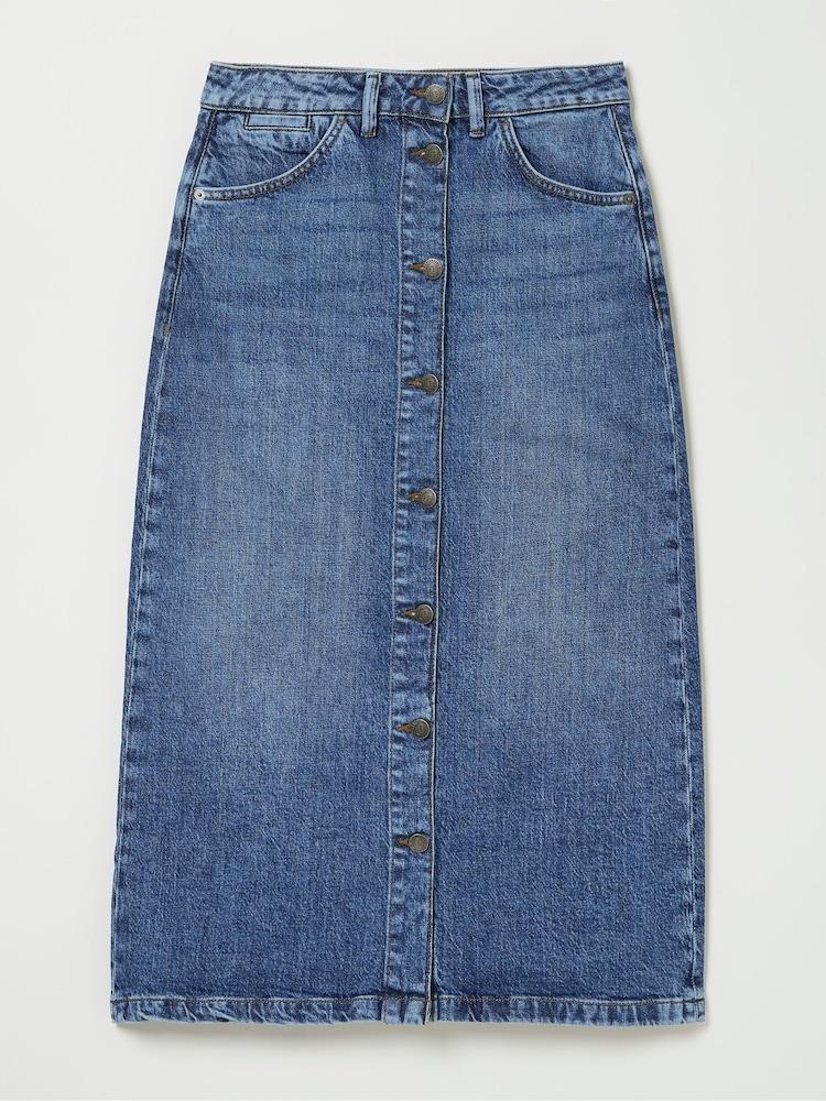 fat face Darna Blue Denim Midi Skirt