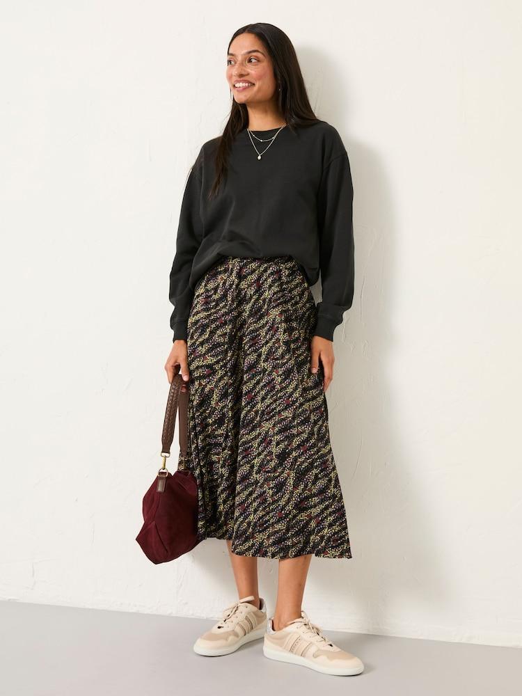 Fat Face Delith Black Sketchy Texture Midi Skirt