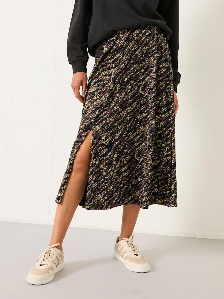 Fat Face Delith Black Sketchy Texture Midi Skirt