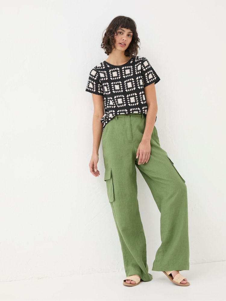 Fat Face Demi Green Linen Cargo Trousers