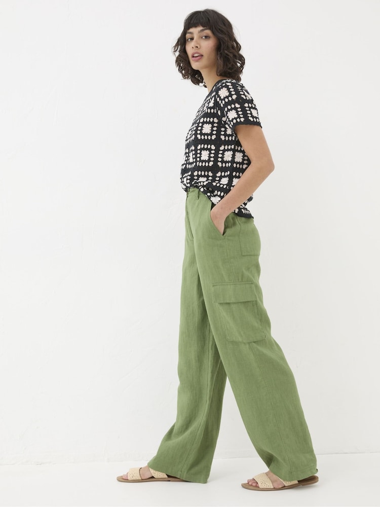 Fat Face Demi Green Linen Cargo Trousers