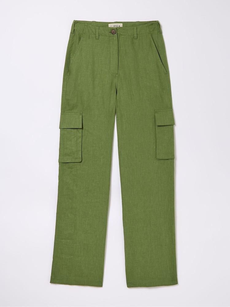 fat face Demi Green Linen Cargo Trousers
