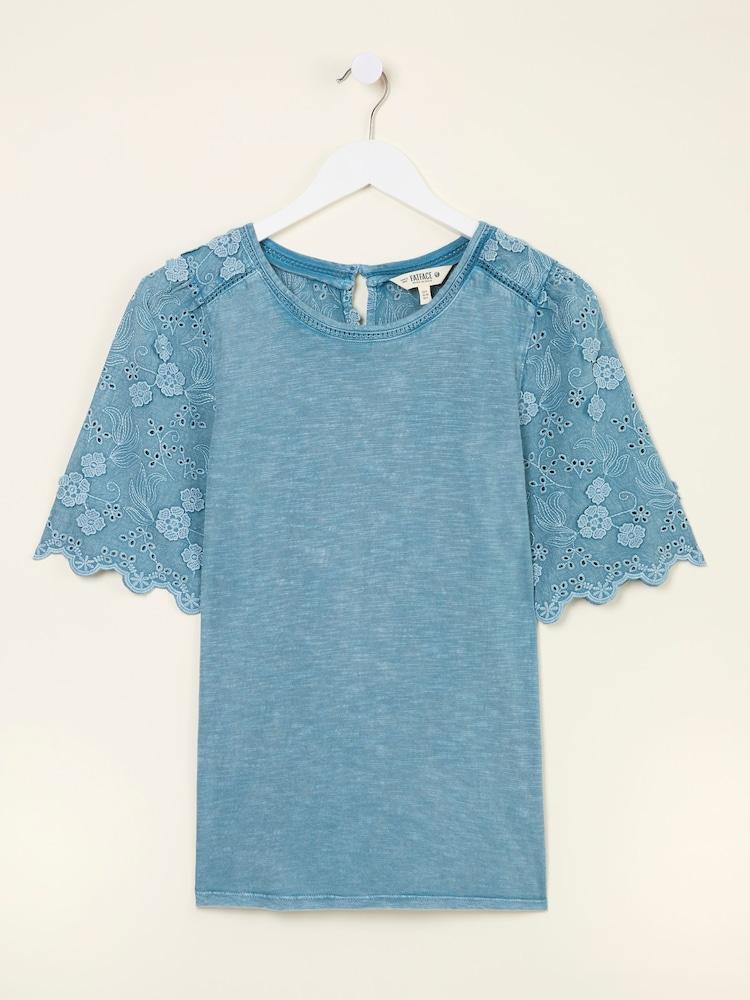fat face Denim Blue Pretty Broderie Top