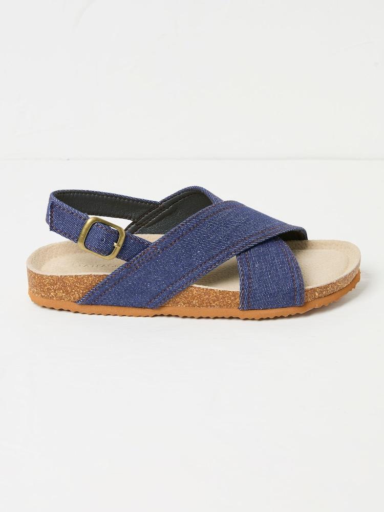 Fat Face Denim Crossover Strap Footbed Sandal
