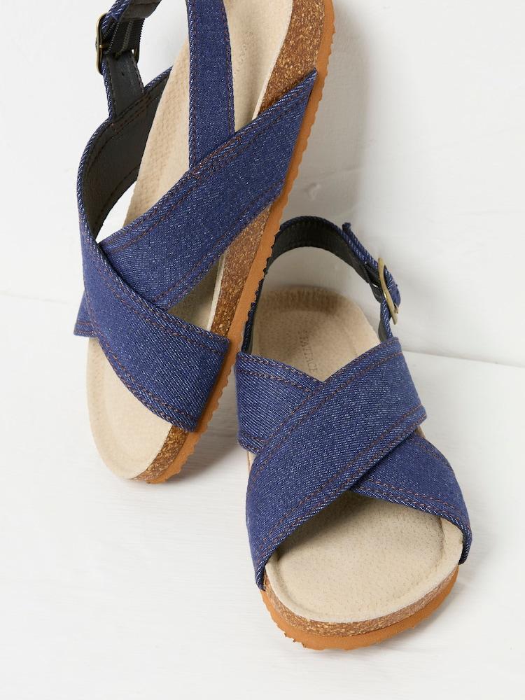 Fat Face Denim Crossover Strap Footbed Sandal