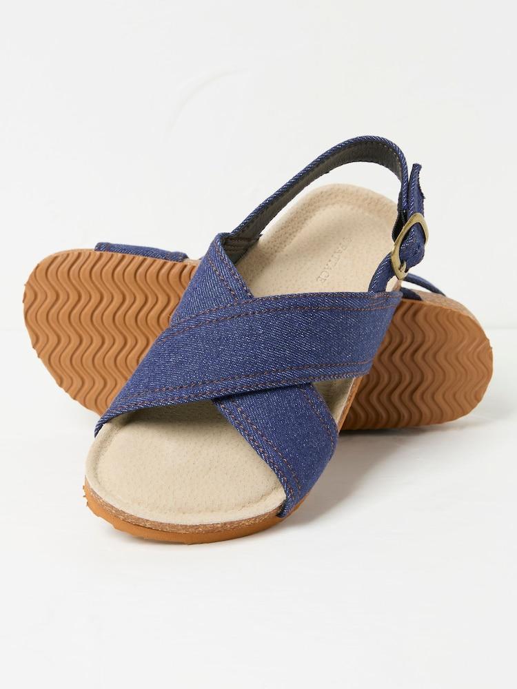 fat face Denim Crossover Strap Footbed Sandal
