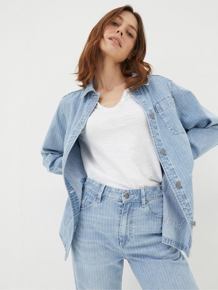 Fat Face Eden Blue Stripe Denim Worker Jacket