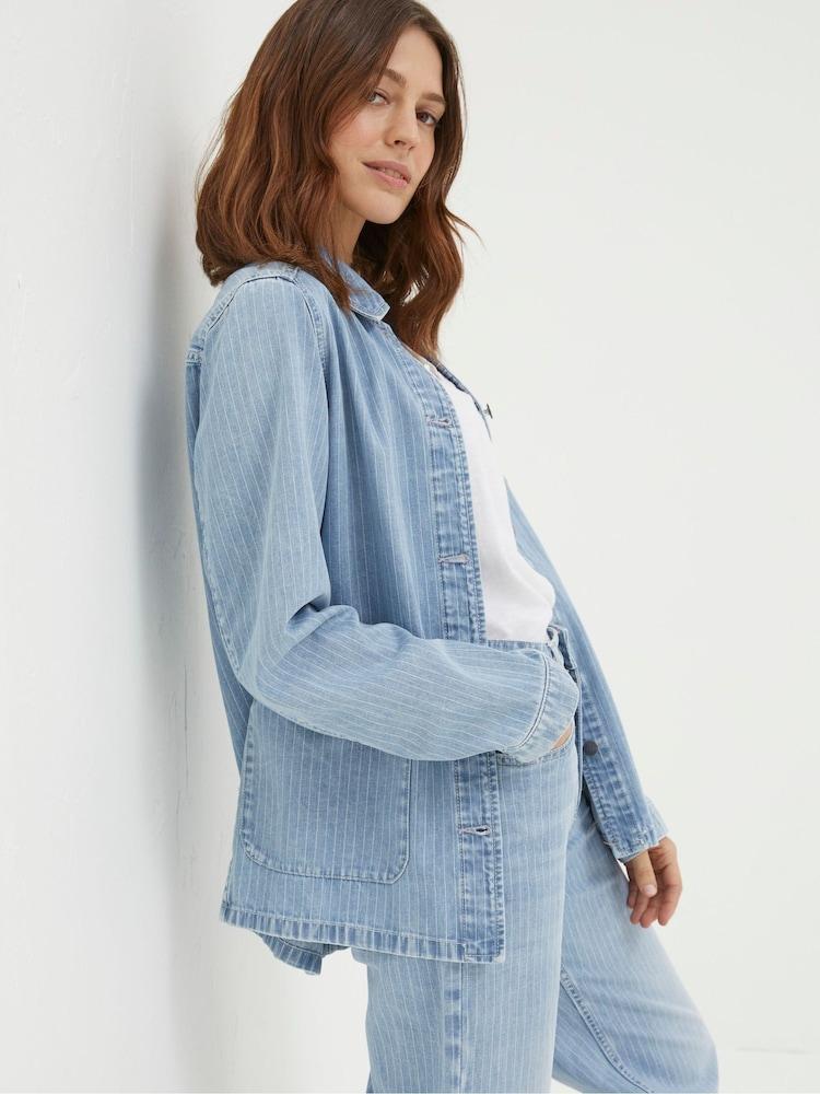 Fat Face Eden Blue Stripe Denim Worker Jacket