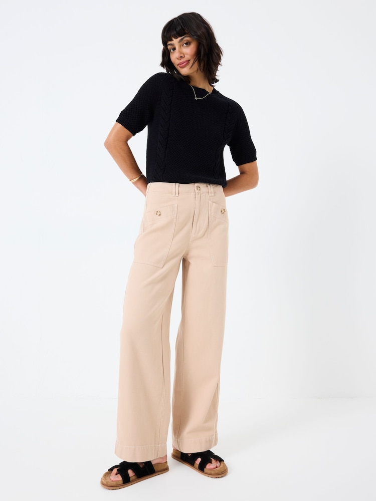 Fat Face Eden Pale Pink Wide Leg Trousers