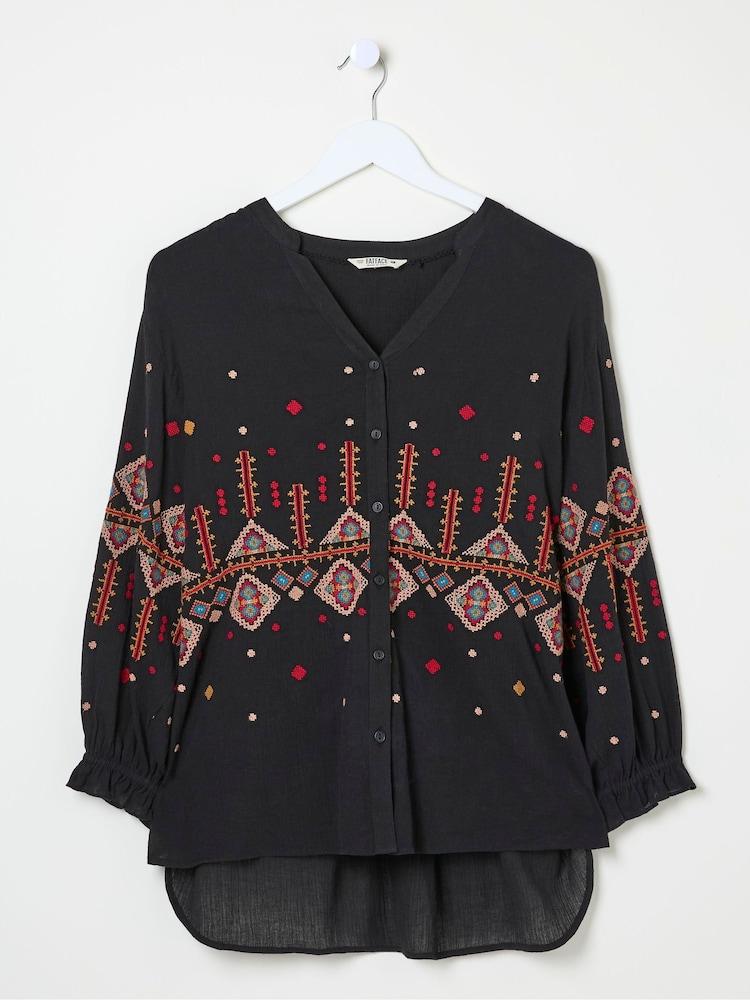 fat face Elana Black Embroidered Blouse