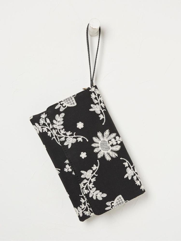fat face Elena Black Broderie Wristlet Bag