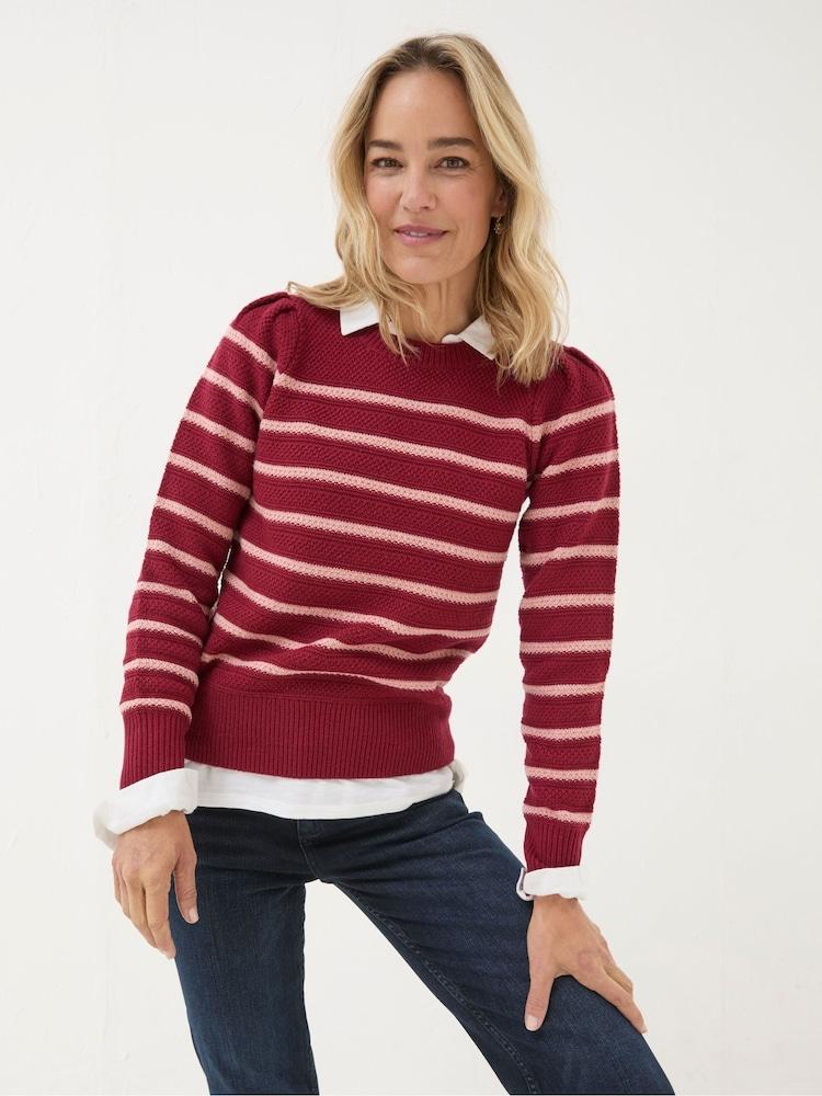 Fat Face Eliana Dark Red Stripe Jumper