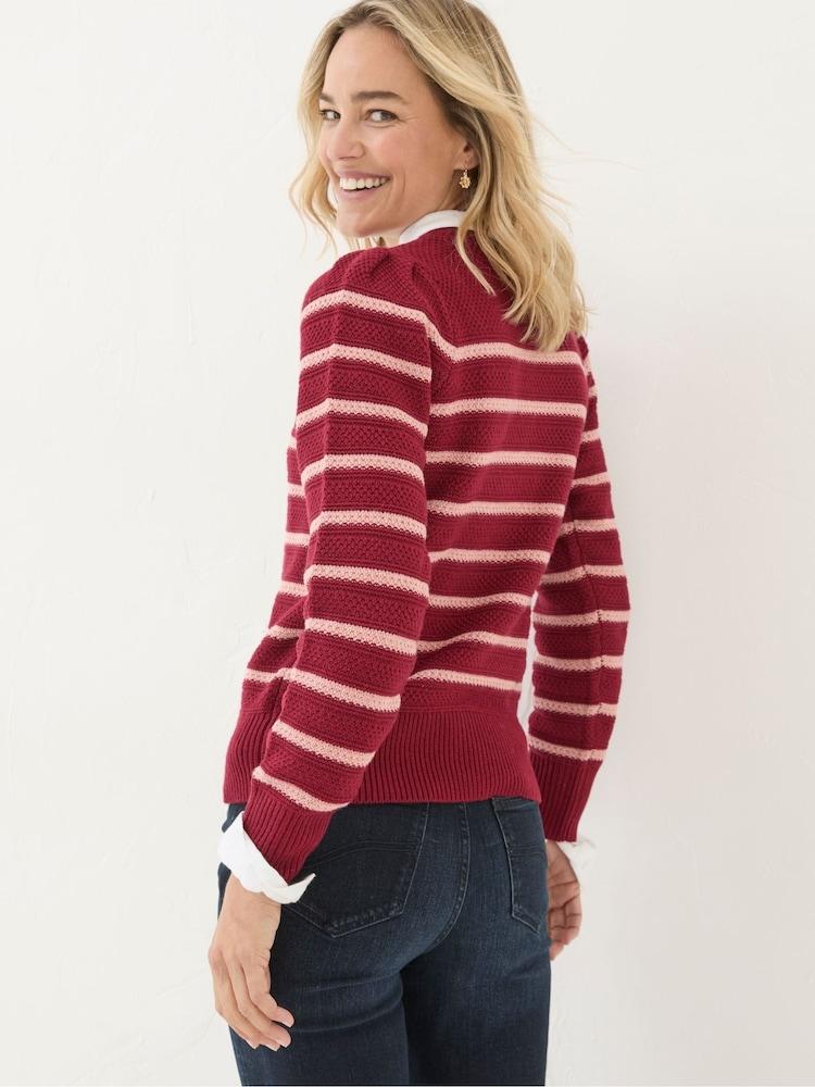 Fat Face Eliana Dark Red Stripe Jumper
