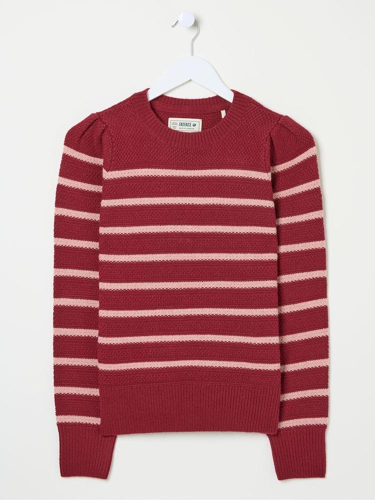 fat face Eliana Dark Red Stripe Jumper