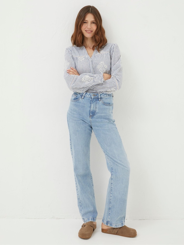 Fat Face Elise Light Blue Wide Leg Jeans