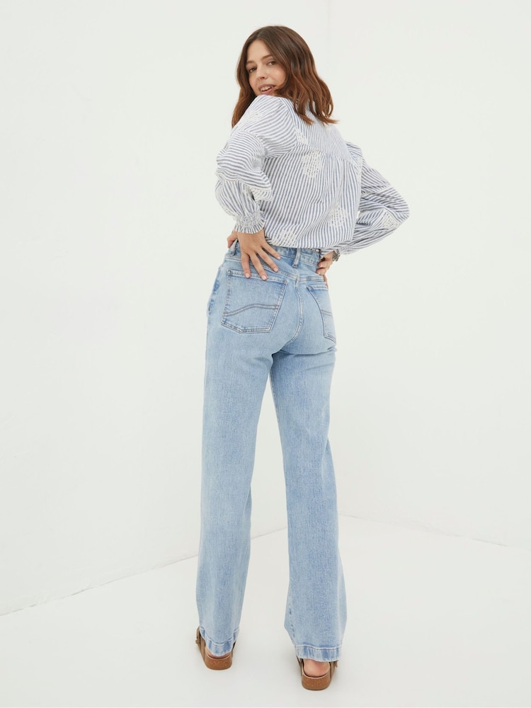 Fat Face Elise Light Blue Wide Leg Jeans