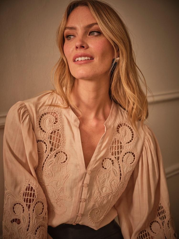 Fat Face Eliza Blush Pink Embroidered Blouse
