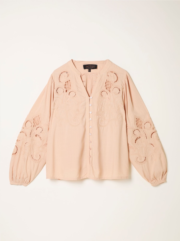 fat face Eliza Blush Pink Embroidered Blouse