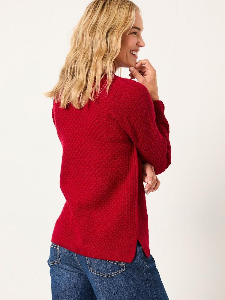 Fat Face Ella Cherry Red Textured Knitted Jumper