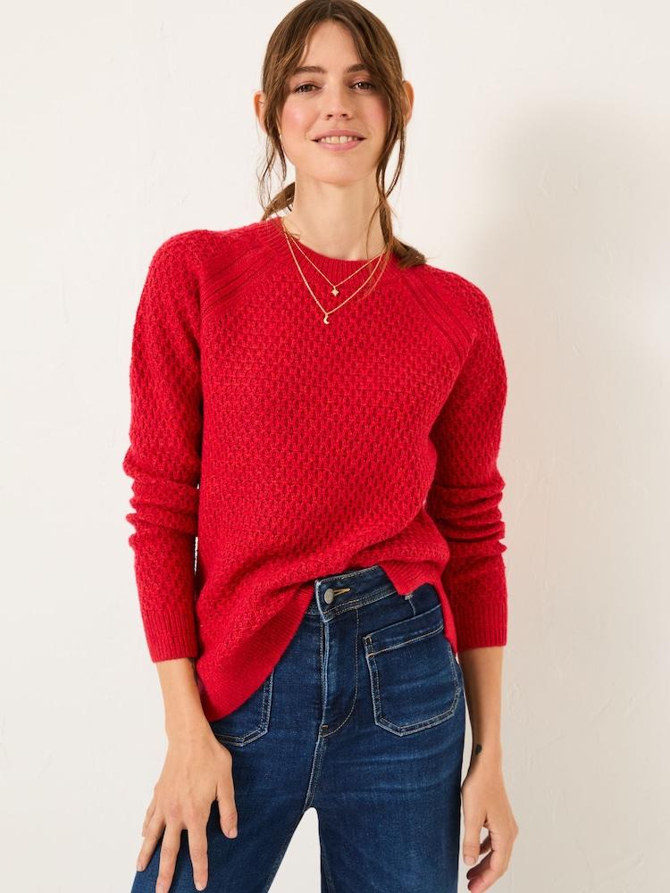 Fat Face Ella Red Textured Jumper