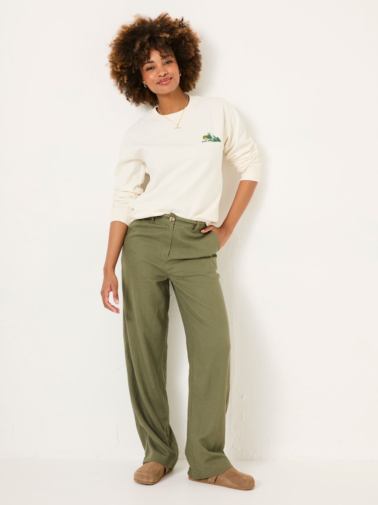 Fat Face Ellie Khaki Green Straight Leg Trousers
