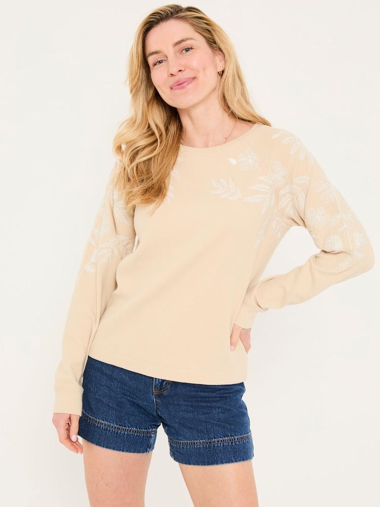 Fat Face Ellie Natural Embroidered Crew Sweatshirt