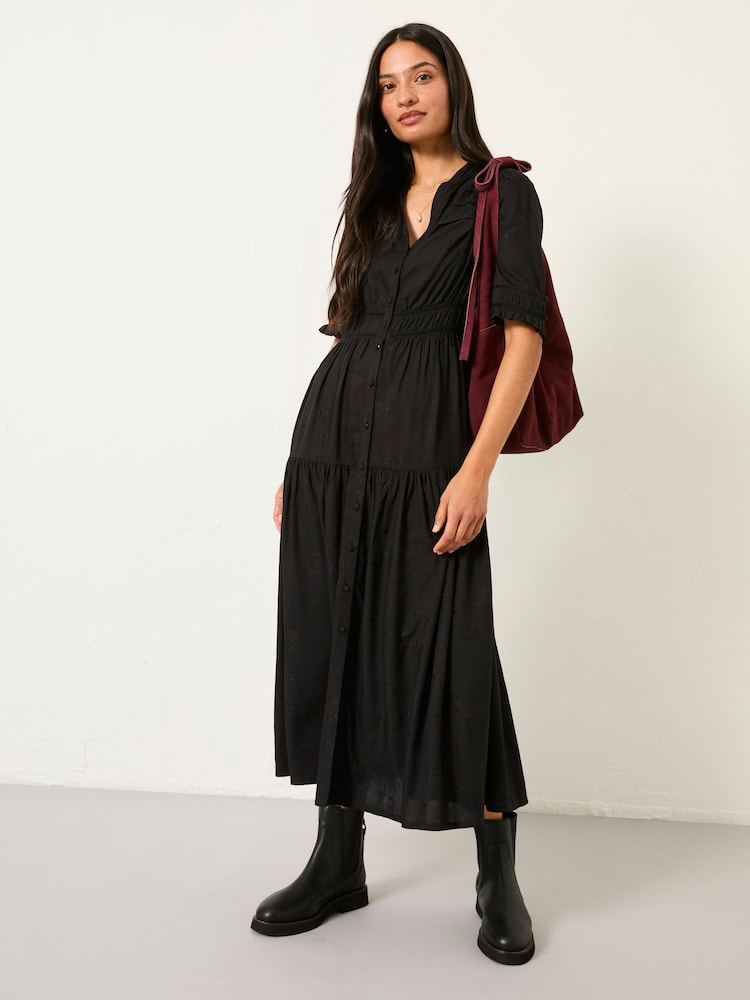 Fat Face Elsie Black Petite Embroidered Midi Dress