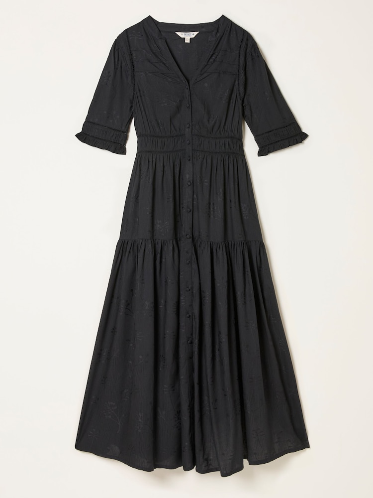 fat face Elsie Black Petite Embroidered Midi Dress