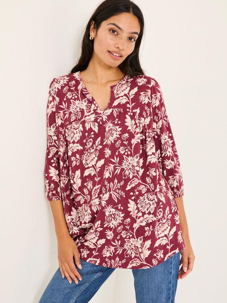 Fat Face Enya Burgundy Brush Floral Tunic