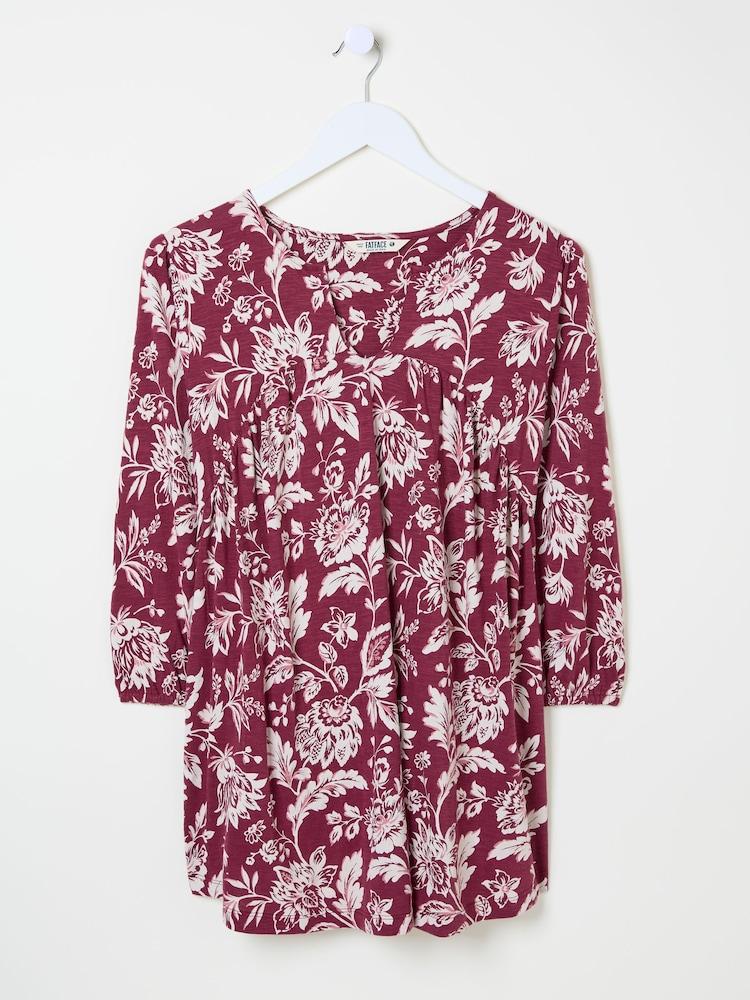 fat face Enya Burgundy Brush Floral Tunic