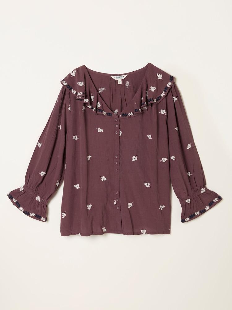 fat face Etta Dusky Purple Embroidered Blouse