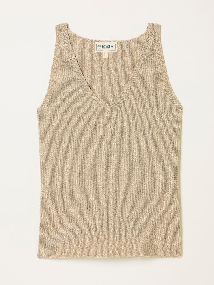Fat Face Evelyn Gold Metallic Knit Vest Top