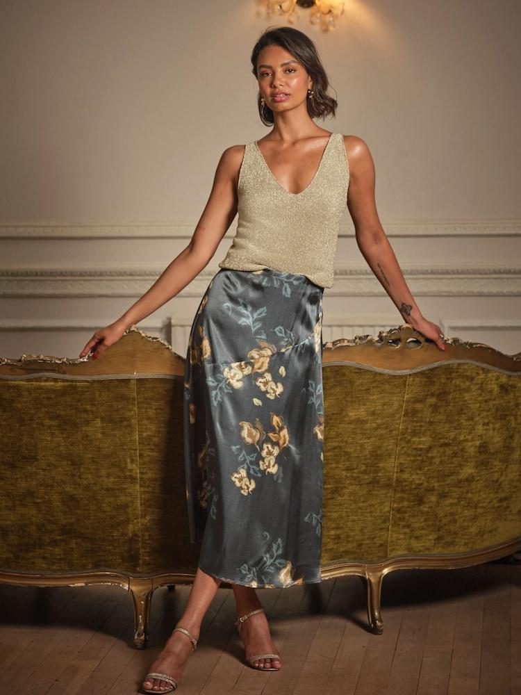 Fat Face Evelyn Gold Metallic Knit Vest Top