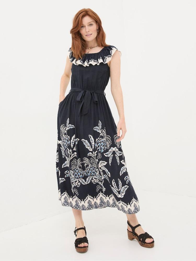 Fat Face Ezra Blue Damask Midi Dress
