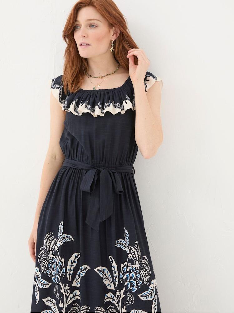 Fat Face Ezra Blue Damask Midi Dress