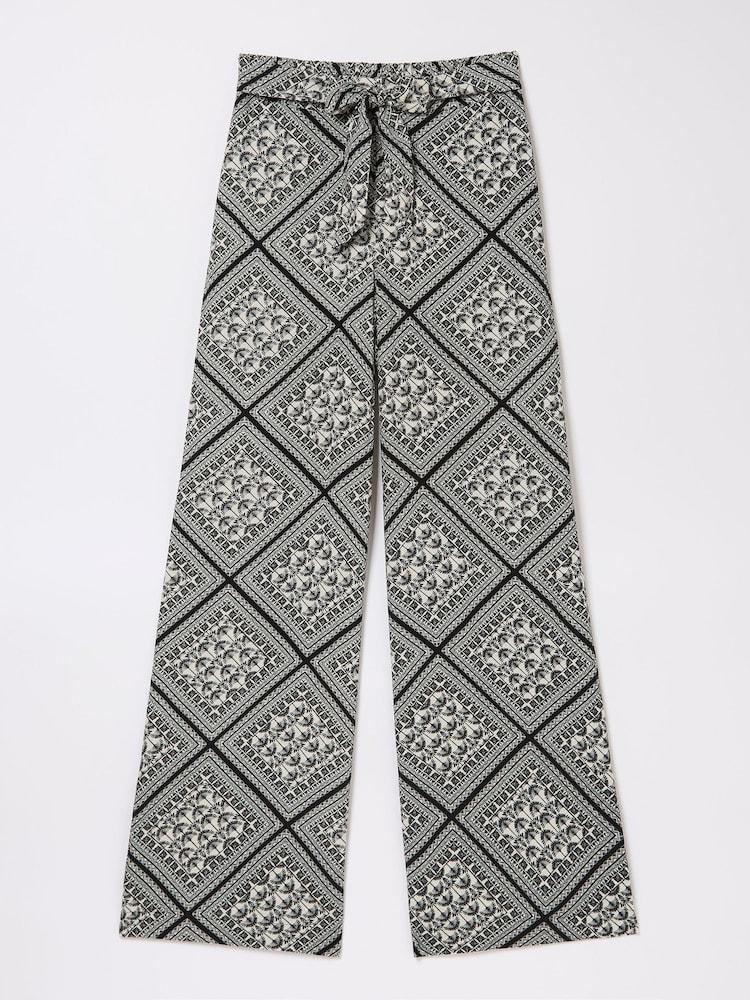fat face Faye Black Palace Scarf Wide Leg Trousers