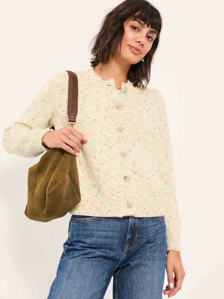 Fat Face Faye Chalk White Flecked Knitted Cardigan