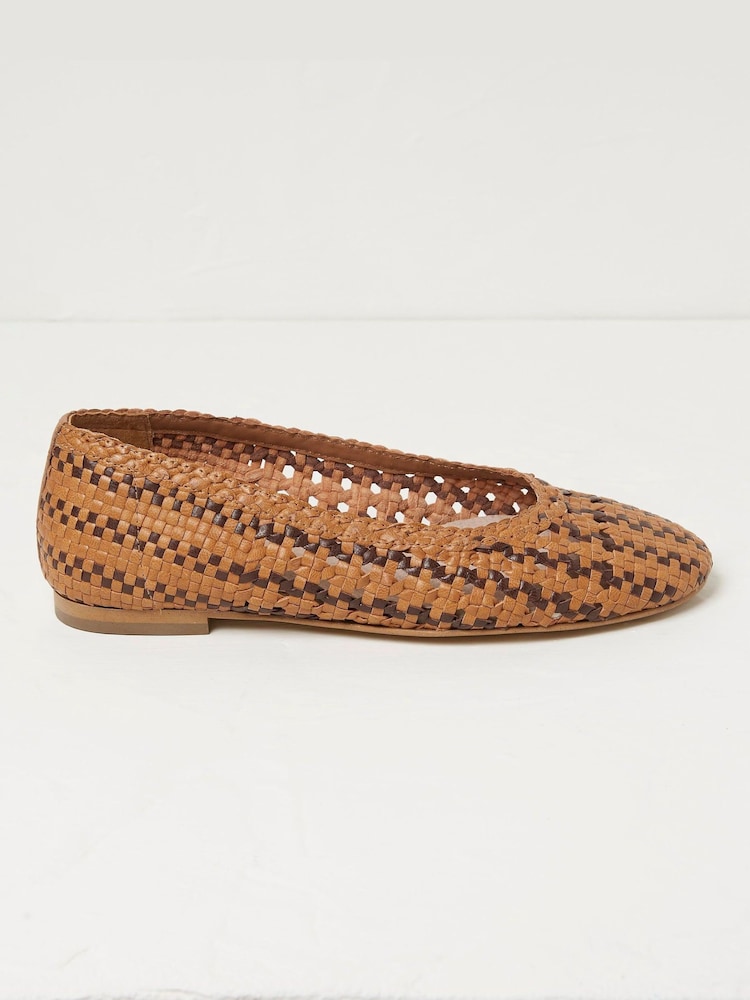 Fat Face Felicity Brown Woven Ballerina Shoes