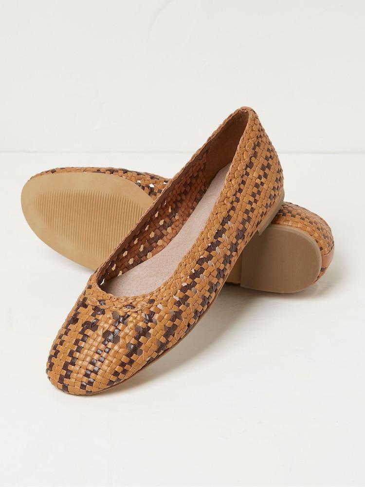Fat Face Felicity Brown Woven Ballerina Shoes