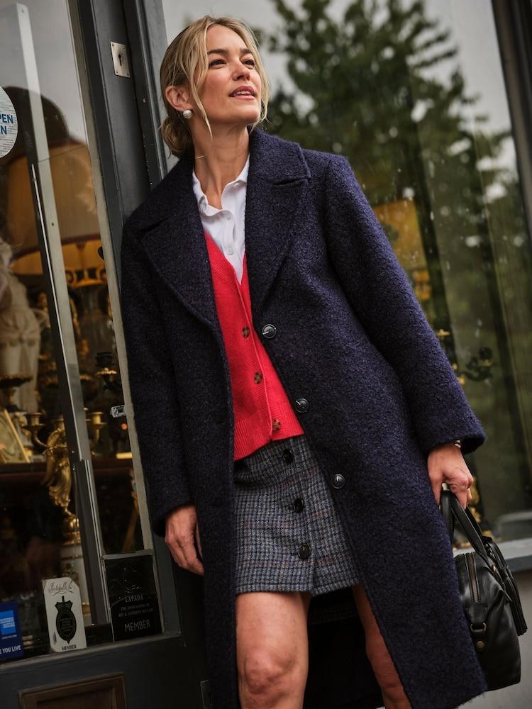 Fat Face Fern Navy Boucle Coat