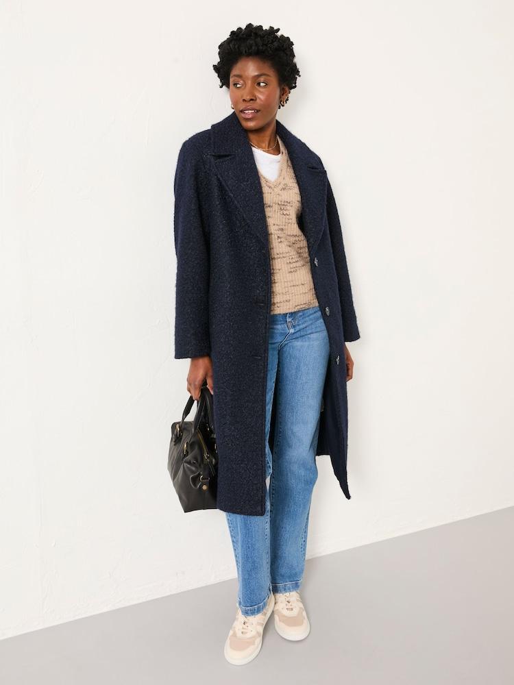 Fat Face Fern Navy Boucle Coat