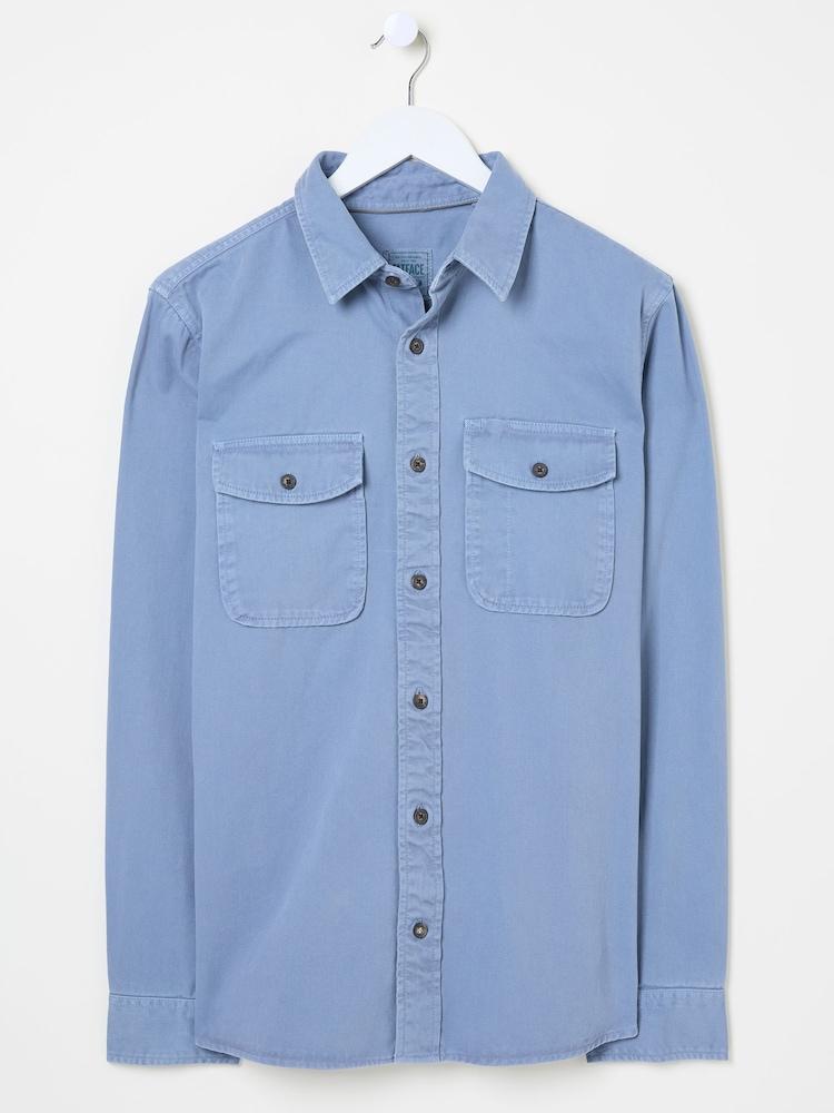 fat face Filey Blue Long Sleeve Plain Shirt