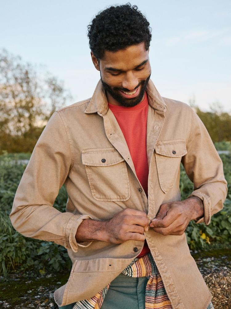 Fat Face Filey Brown Long Sleeve Plain Shirt