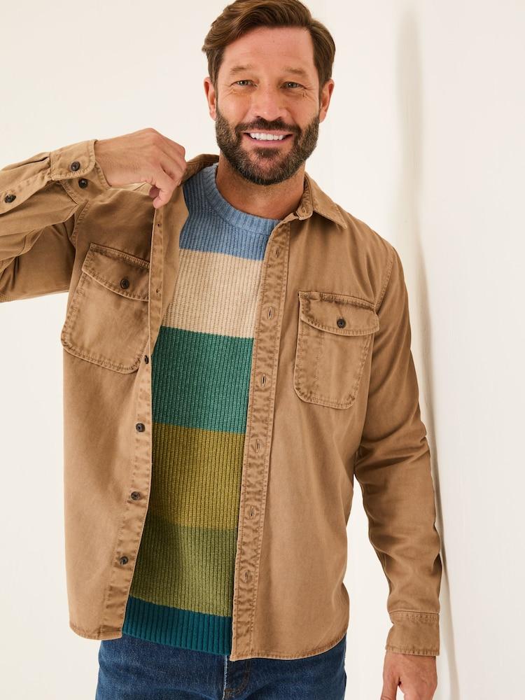 Fat Face Filey Brown Long Sleeve Plain Shirt